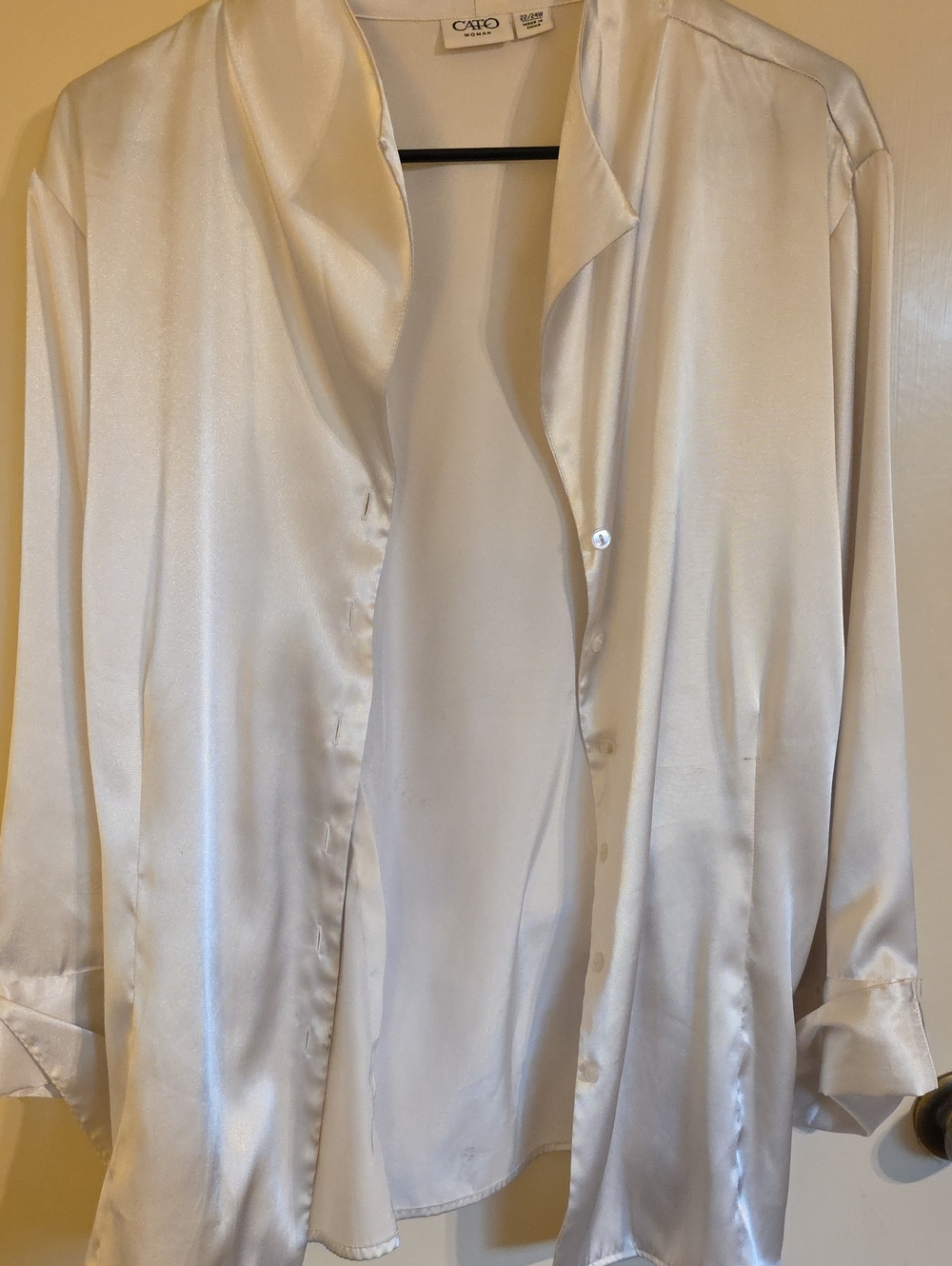 Cato Satin Cream Long Sleeve Button-Down Shirt
